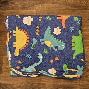 Colorful Dinosaur Quilt Blanket, Reversible, Dinosaur Side, Rainbow Side